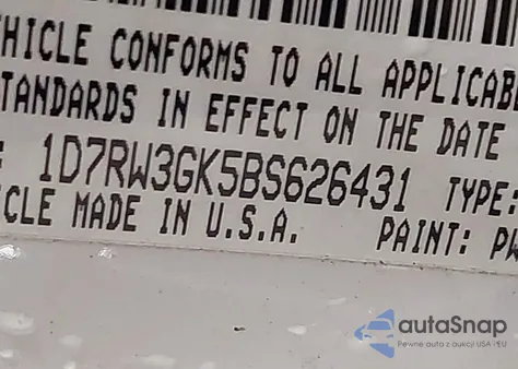 2011 Ram Dakota Bighorn/Lonestar z USA, uszkodzony, nr VIN 1D7RW3GK5BS626431